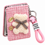 Cute Teddy Bear Compact Mirror Keychain with Wrist Strap