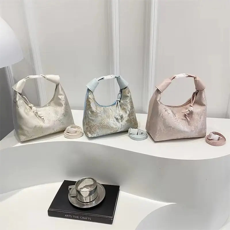 Elegant Jacquard Hobo Shoulder Bag Vintage Floral Crossbody Handbag for Women