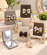 Elegant Bow Compact Mirror Keychain with Wrist Strap