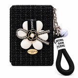 Chic Floral Bow Compact Mirror Keychain with Wrist Strap