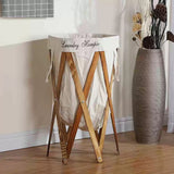 Foldable Wooden Laundry Hamper with Fabric Bag Collapsible Clothes Basket with Stand