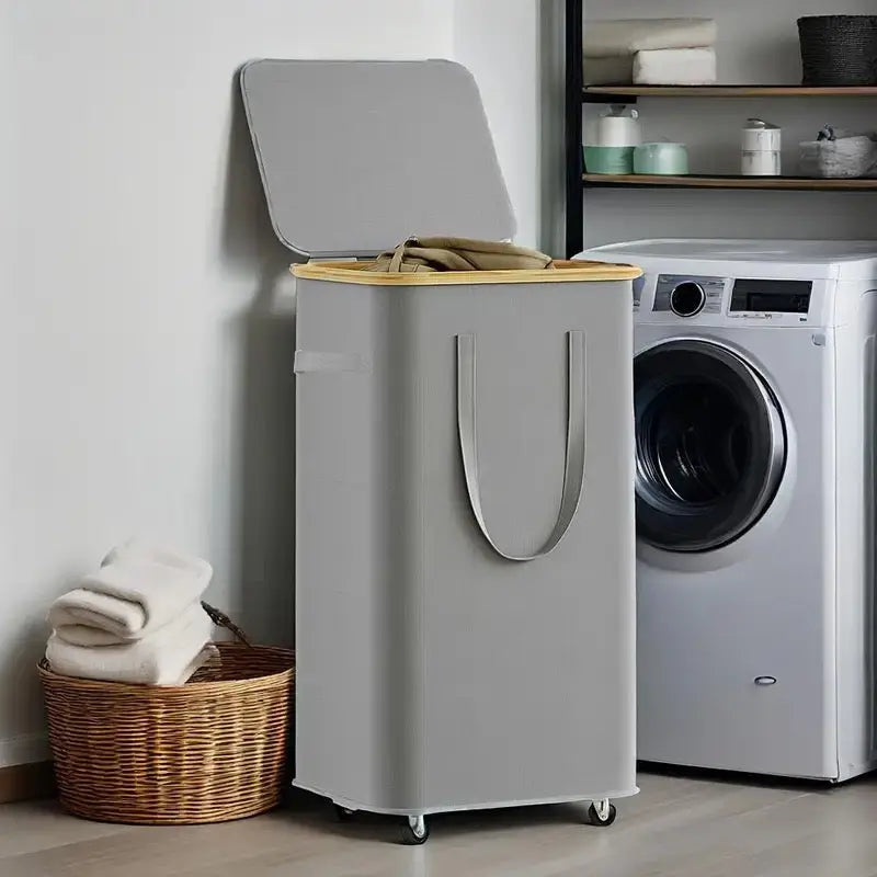 Large Rolling Laundry Hamper with Lid 60L / 100L Clothes Storage Basket with Wheels