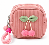 Cute Cherry Corduroy Mini Coin Purse Keychain