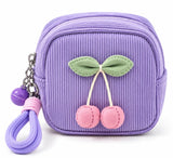 Cute Cherry Corduroy Mini Coin Purse Keychain