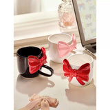 Cute Bow Knot Coffee Mug Aesthetic Ceramic Tea Cup with 3D Ribbon Handle