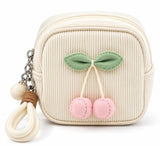 Cute Cherry Corduroy Mini Coin Purse Keychain