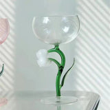 Elegant Flower Stem Glass Aesthetic Floral Goblet Cup