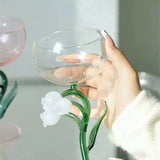 Elegant Flower Stem Glass Aesthetic Floral Goblet Cup