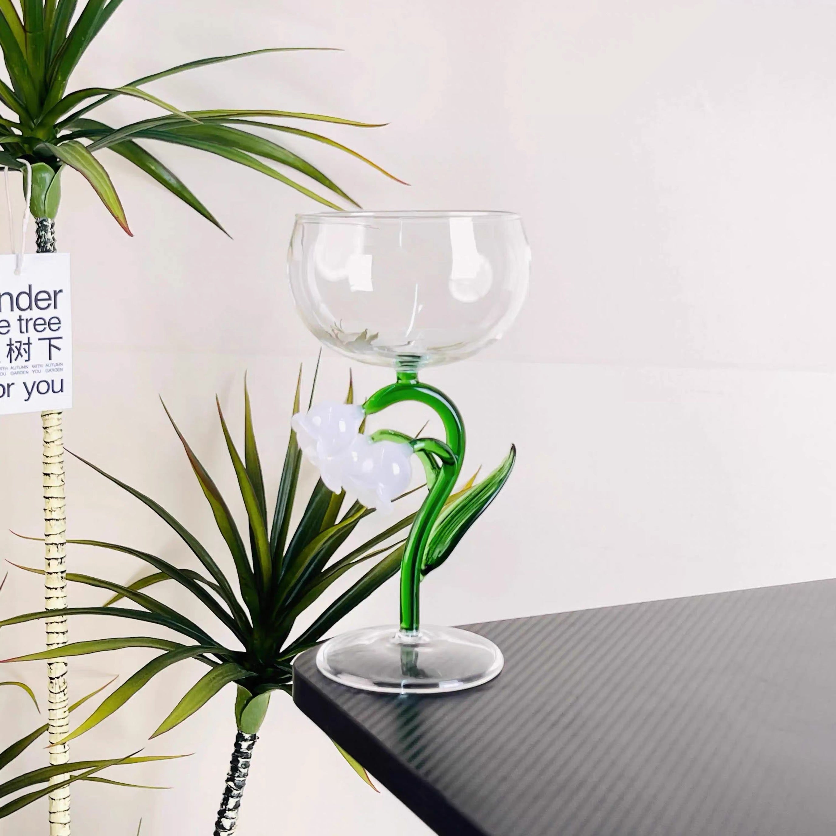 Elegant Flower Stem Glass Aesthetic Floral Goblet Cup