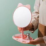 Cute Cat Ear Table Mirror with Hidden Comb & Jewelry Tray