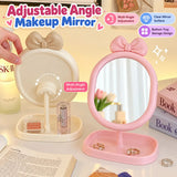 Cute Bow Vanity Table Mirror with Storage Tray