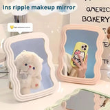 Wavy Frame Table Makeup Mirror with Stand Pastel Vanity Mirror