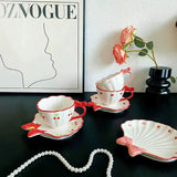 Cute Bow & Cherry Ceramic Tea Cup with Saucer 260ml