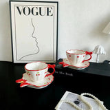 Cute Bow & Cherry Ceramic Tea Cup with Saucer 260ml