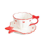 Cute Bow & Cherry Ceramic Tea Cup with Saucer 260ml