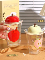 Cute Apple Glass Tumbler with 3D Apple Lid & Straw