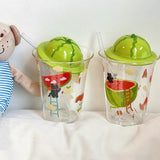 Cute Watermelon Glass Tumbler with 3D Lid & Straw