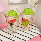 Cute Watermelon Glass Tumbler with 3D Lid & Straw