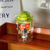 Cute Watermelon Glass Tumbler with 3D Lid & Straw