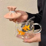 Goldfish Glass Mug with Candy Bag Lid & Straw