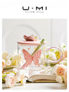 Butterfly Glass Mug with Ceramic Lid & Spoon 520ml