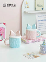 Cute Bow Ceramic Mug with Lid Pastel Sweet Mug