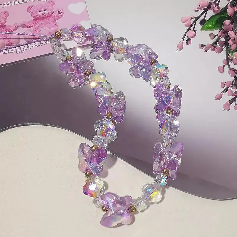 Butterfly Beaded Phone Charm Kawaii Crystal Phone Strap