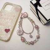 Pink Crystal Beaded Phone Charm Aesthetic Phone Wrist Strap