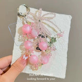 Pink Beaded Phone Charm Bracelet Kawaii Wrist Strap Keychain