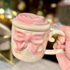 3D Bow Ceramic Mug with Rose Lid Aesthetic Pastel Coffee Mug