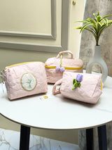 Floral Quilted Cosmetic & Travel Pouch Set