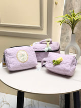 Floral Quilted Cosmetic & Travel Pouch Set