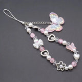 Butterfly Beaded Phone Charm Strap Aesthetic Crystal Phone Wrist Strap