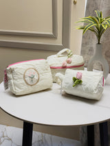 Floral Quilted Cosmetic & Travel Pouch Set