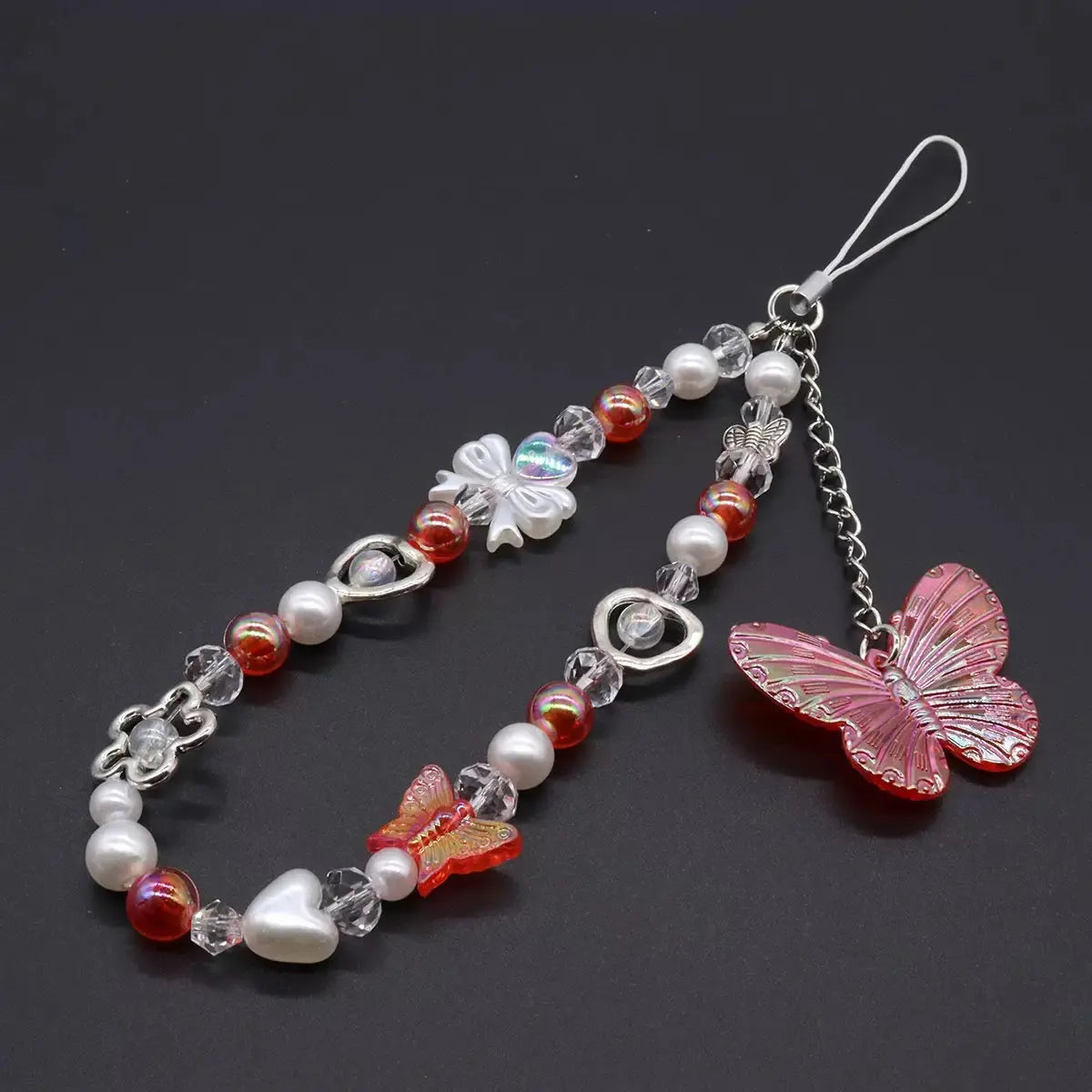 Butterfly Beaded Phone Charm Strap Aesthetic Crystal Phone Wrist Strap