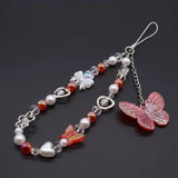 Butterfly Beaded Phone Charm Strap Aesthetic Crystal Phone Wrist Strap