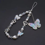 Butterfly Beaded Phone Charm Strap Aesthetic Crystal Phone Wrist Strap