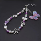 Butterfly Beaded Phone Charm Strap Aesthetic Crystal Phone Wrist Strap