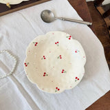 Kawaii Cherry Ceramic Scalloped Serving Plate