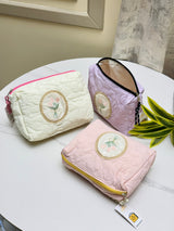 Floral Quilted Cosmetic & Travel Pouch Set
