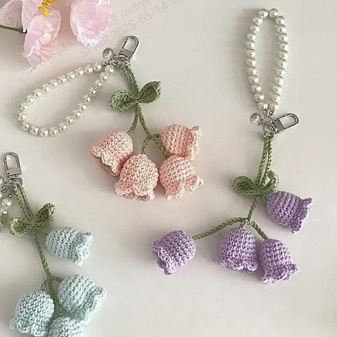 Crochet Flower Keychain Cute Handmade Tulip Bag Charm