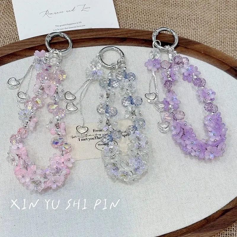 Crystal Beaded Phone Charm Aesthetic Hand Strap Keychain