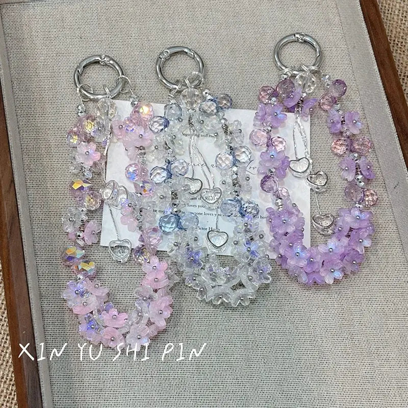 Crystal Beaded Phone Charm Aesthetic Hand Strap Keychain