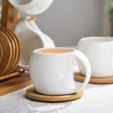 Premium Ceramic Cup Set with Wooden Stand 6 Cups & Bamboo Organizer