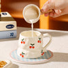 Cute Aesthetic Ceramic Mug Floral, Heart & Cherry Design Coffee Cup
