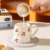Cute Aesthetic Ceramic Mug Floral, Heart & Cherry Design Coffee Cup