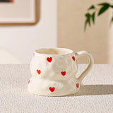 Cute Aesthetic Ceramic Mug Floral, Heart & Cherry Design Coffee Cup
