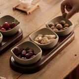 Elegant Snack Serving Tray Set Ceramic Bowls with Wooden Base