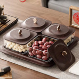 Luxury Snack Storage Tray Set4 Compartment Airtight Containers with Wooden Lid