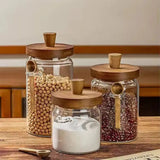 3pcs Airtight Glass Storage Jars with Wooden Lid & Scoop Kitchen Organizer Set